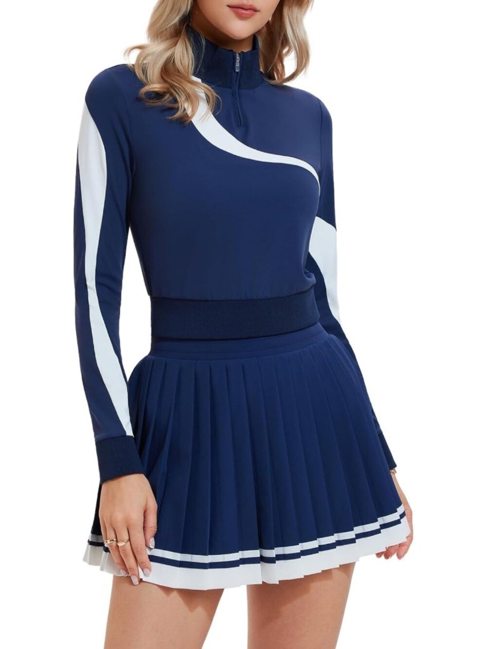 Chic Women's 2-Piece Golf Skirt Set | Half Zip Pullover & Tennis Skirt Outfit